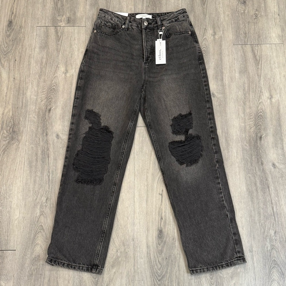 Dynamite GISELE Charcoal Distressed Denim Ultra High Rise Straight Leg Jeans